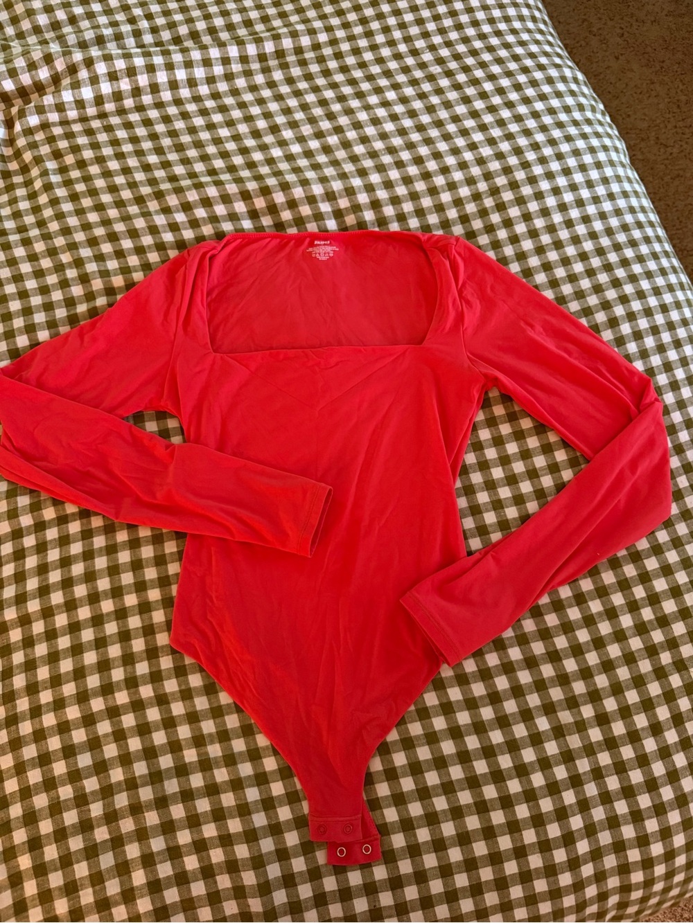 Skims Red Long-Sleeve Square Neck Bodysuit